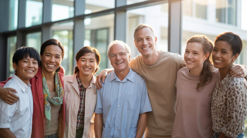 diverse group of people that are smiling