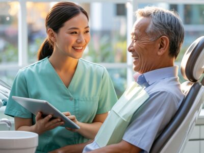a Chinese senior having a dental treatment in a dental clinic