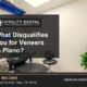 What Disqualifies You for Veneers in Plano title card from Vitality Dental over a treatment room with a dental chair
